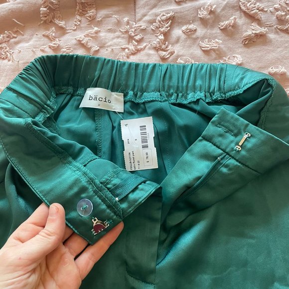NWT Bacio Small Satin Teal Wide Leg Trousers - Picture 2 of 4